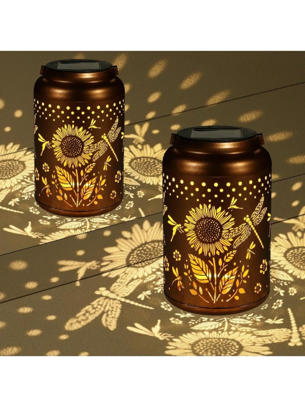 2 Pack Waterproof Solar Lanterns - Outdoor Garden Decor with Sunflower Design
